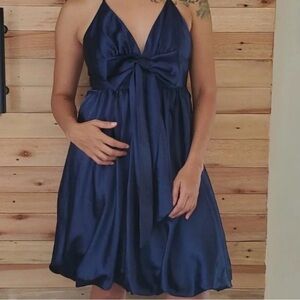 Jessica McClintock Vintage Midnight Blue Bow Dress